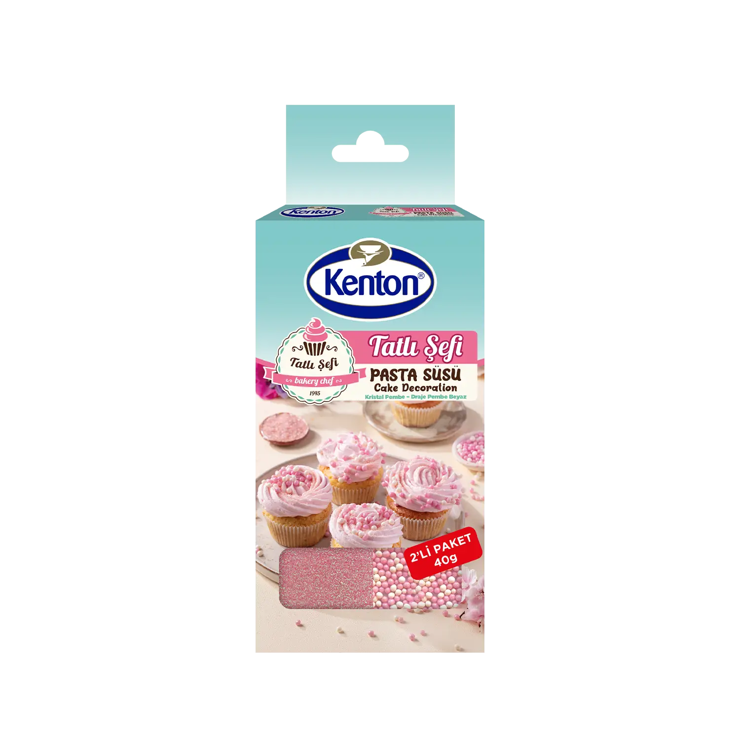 Kenton Tatlı Şefi Dekor Pasta Süsü Kristal Pembe&Draje Pembe-Beyaz 2’Li 40 g