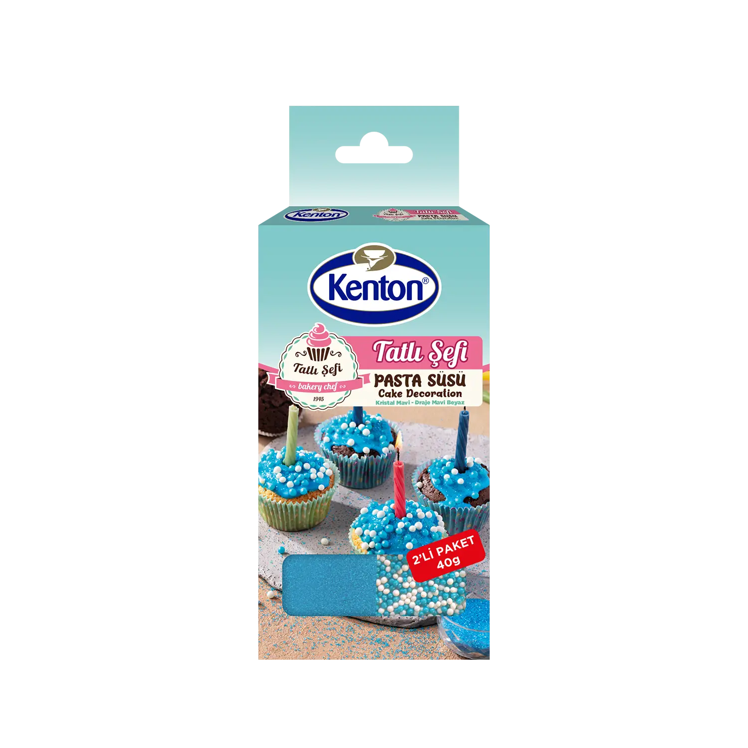 Kenton Tatlı Şefi Dekor Pasta Süsü Kristal Mavi & Draje Mavi-Beyaz 2’li 40 g